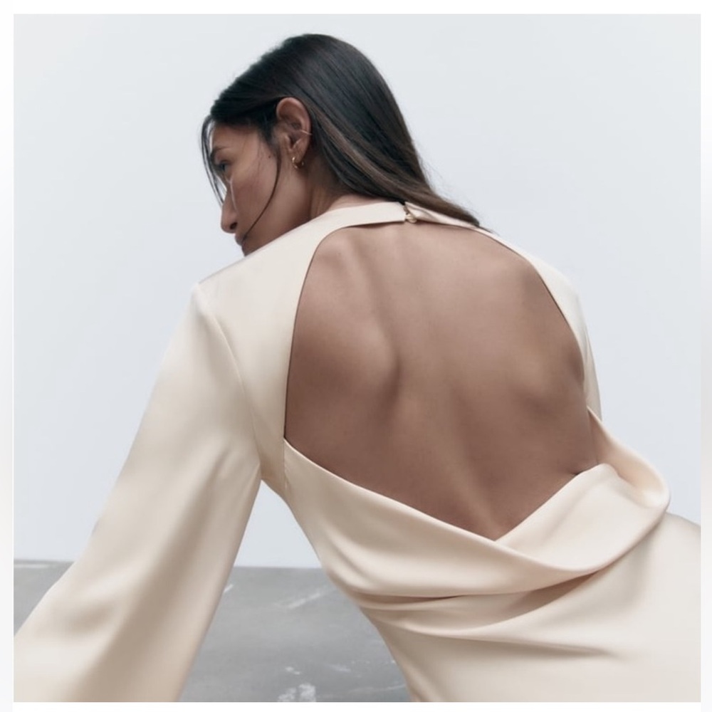 Zara Open Back Satin Effect Dress - Picture 4 of 15